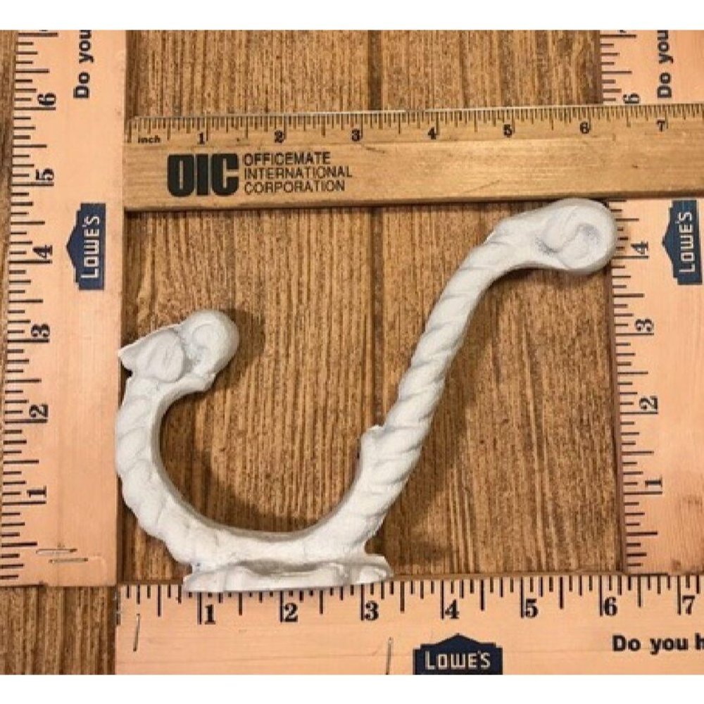 SIX (6) White Cast Iron Rope Wall Hooks 7" long Six (6) 0170-01209 - Picture 7 of 11